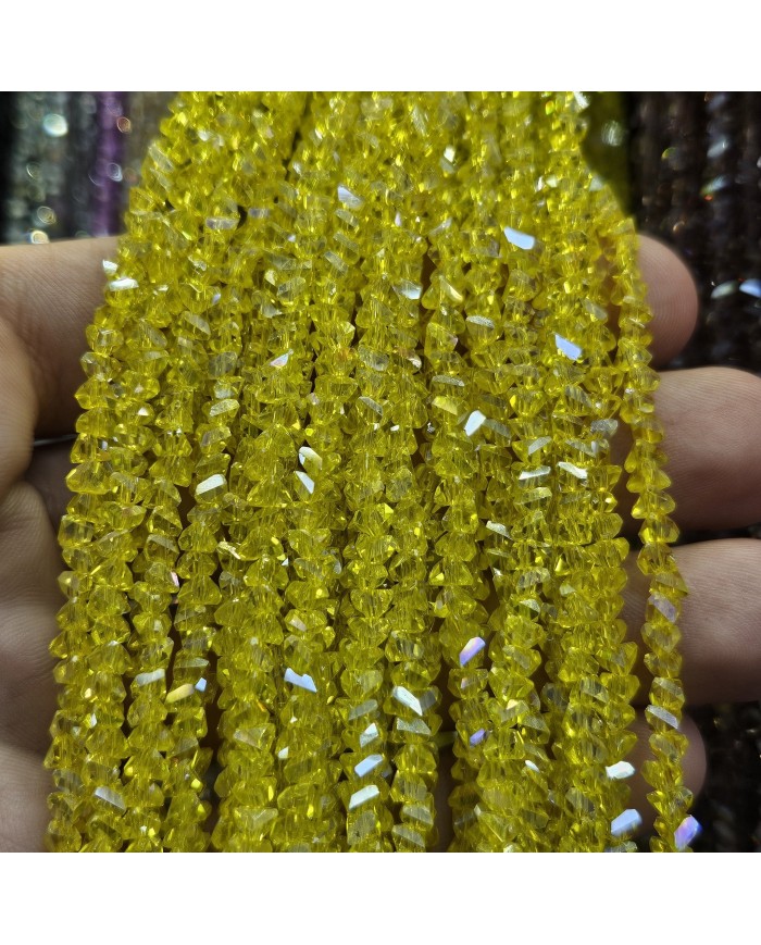 İpe Dizili Üçgen Kristal Boncuk - Janjanlı Sarı - 4mm