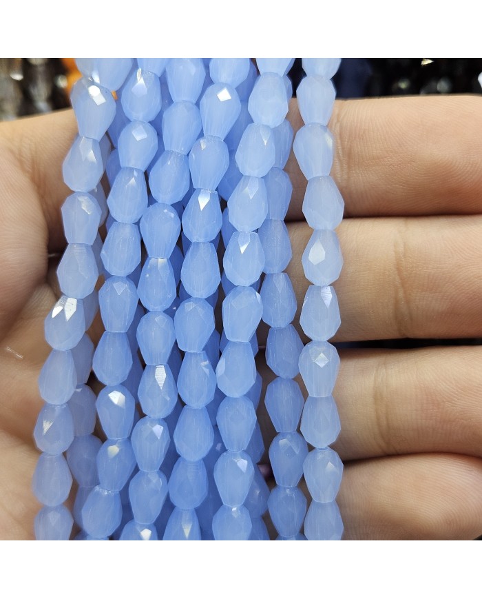 İpe Dizili Damla Kristal Boncuk - Açık Mavi - 4mm