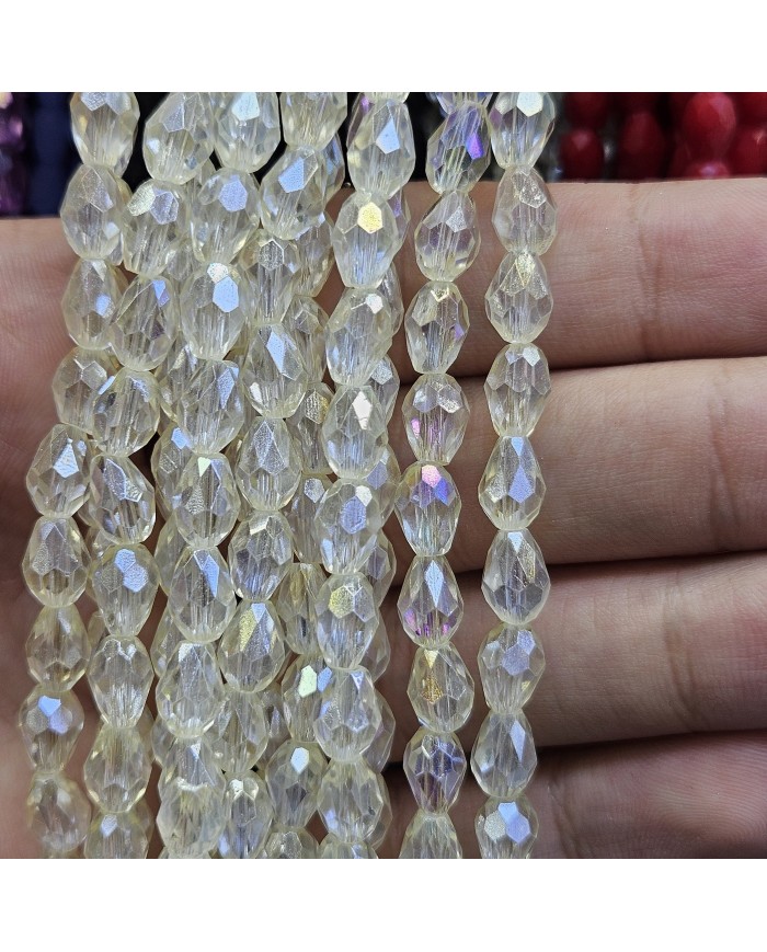 6mm İpe Dizili Damla Kristal Boncuk Şeffaf Janjanlı - 1 Dizi