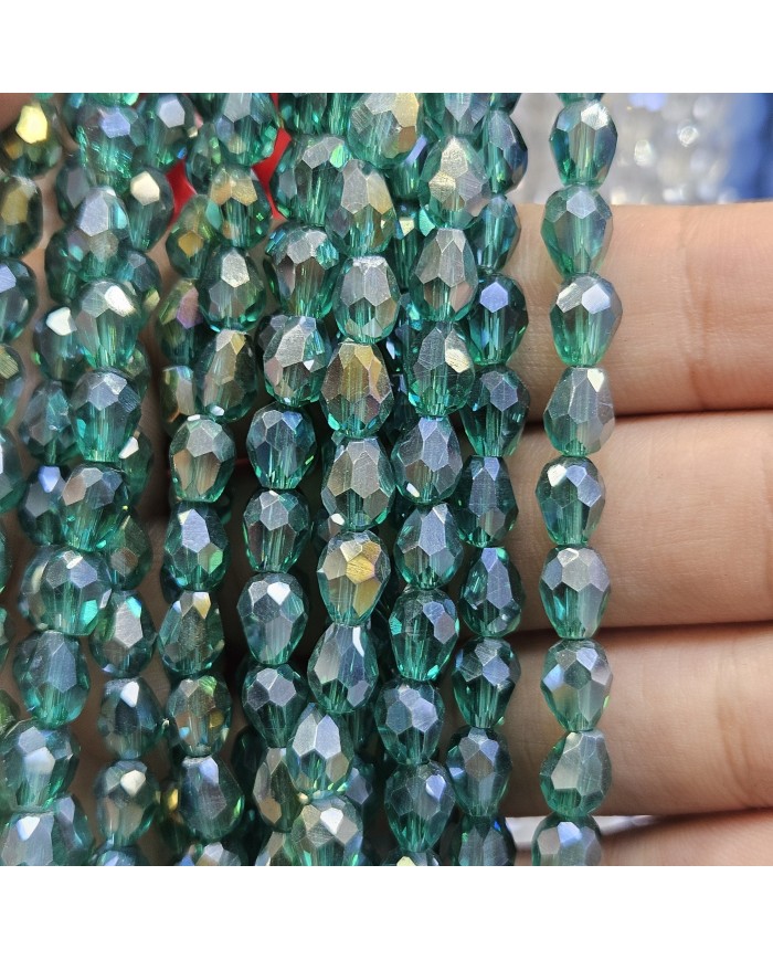 İpe Dizili Damla Kristal Boncuk - Janjanlı Yeşil - 4mm