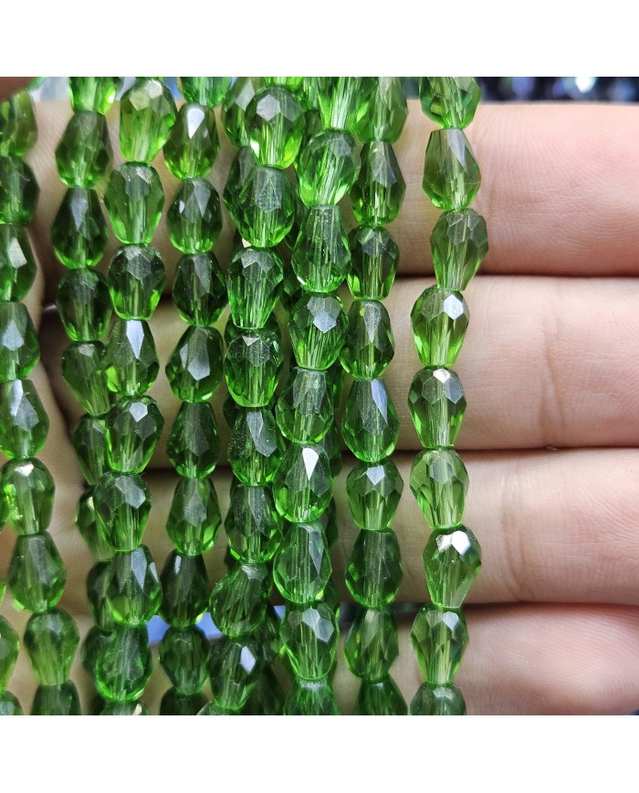 İpe Dizili Damla Kristal Boncuk - Janjanlı Yeşil - 4mm