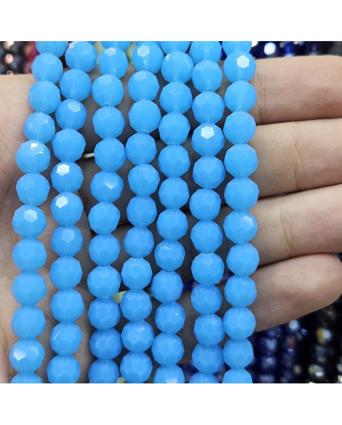 İpe Dizili Kristal Boncuk - Mat Mavi - 8mm