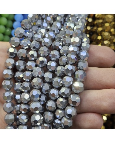 İpe Dizili Kristal Boncuk - Mat Gümüş - 8mm