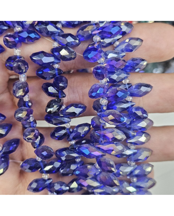 İpe Dizili Yandan Delikli Kristal Boncuk - Janjanlı Lacivert -