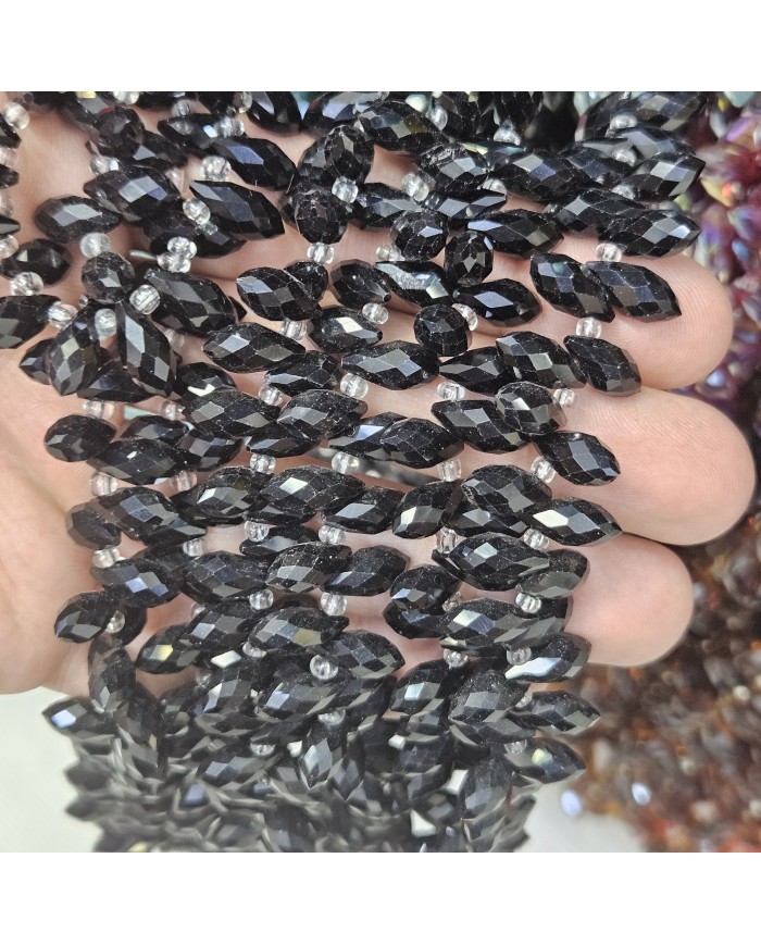 İpe Dizili Yandan Delikli Kristal Boncuk - Siyah - 12x5mm