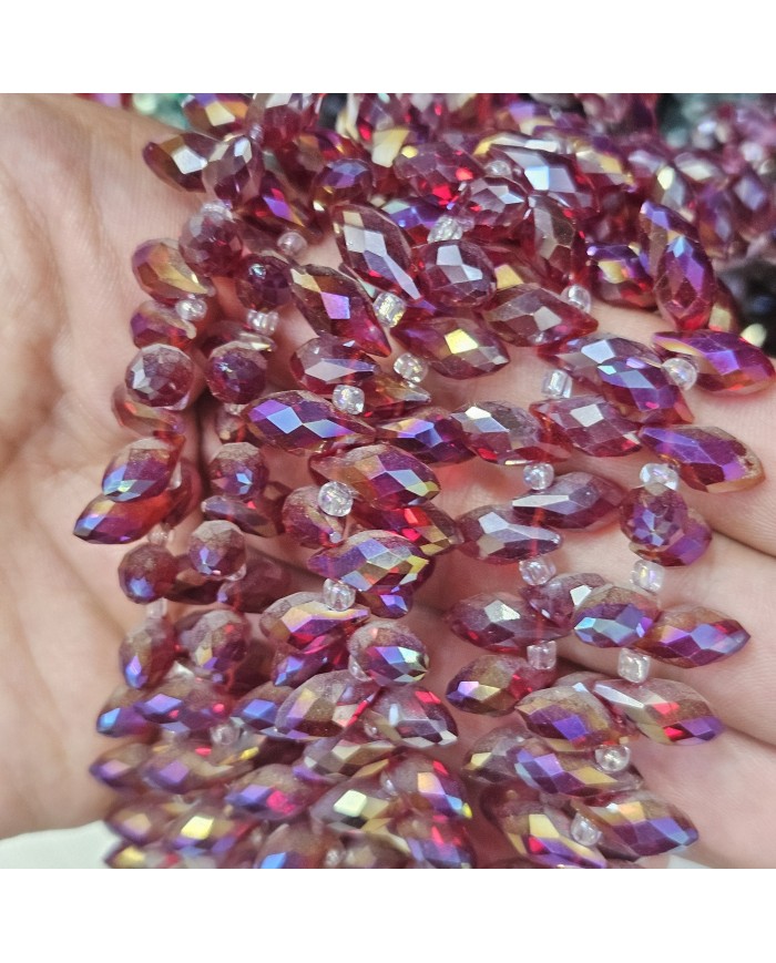 İpe Dizili Yandan Delikli Kristal Boncuk - Janjanlı Bordo -