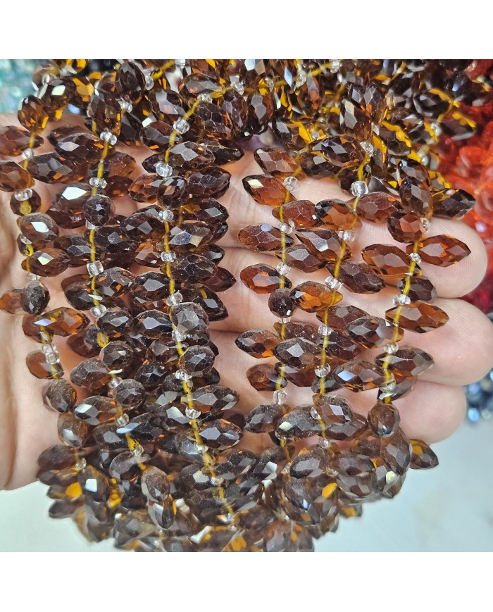 İpe Dizili Yandan Delikli Kristal Boncuk - Janjanlı Kahverengi