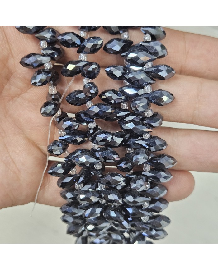 İpe Dizili Yandan Delikli Kristal Boncuk - Parlak Antrasit -