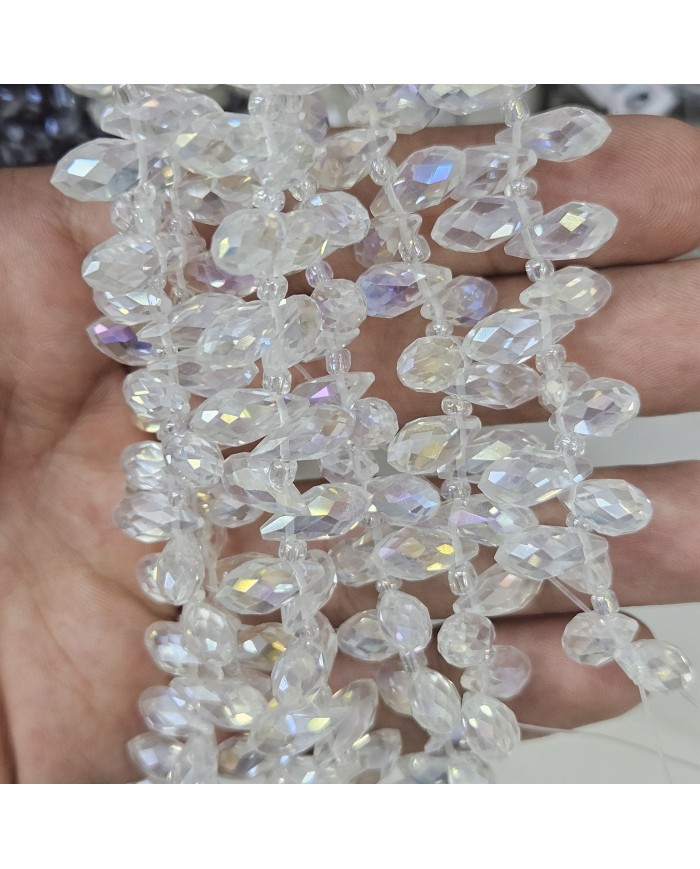 İpe Dizili Yandan Delikli Kristal Boncuk - Janjanlı Buz Beyazı