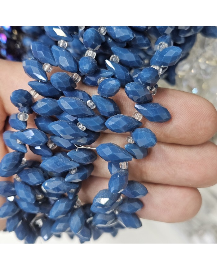 İpe Dizili Yandan Delikli Kristal Boncuk - Mat Deniz Mavisi -