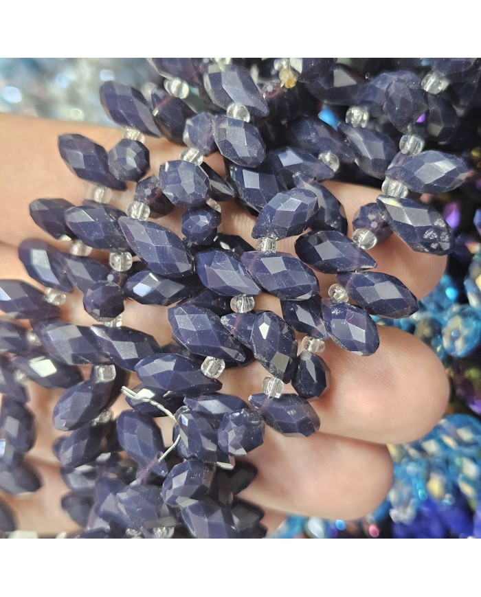 İpe Dizili Yandan Delikli Kristal Boncuk - Mat Gece Mavisi -