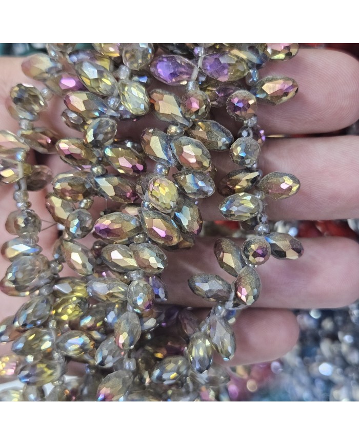 İpe Dizili Yandan Delikli Kristal Boncuk - Janjanlı Şampanya