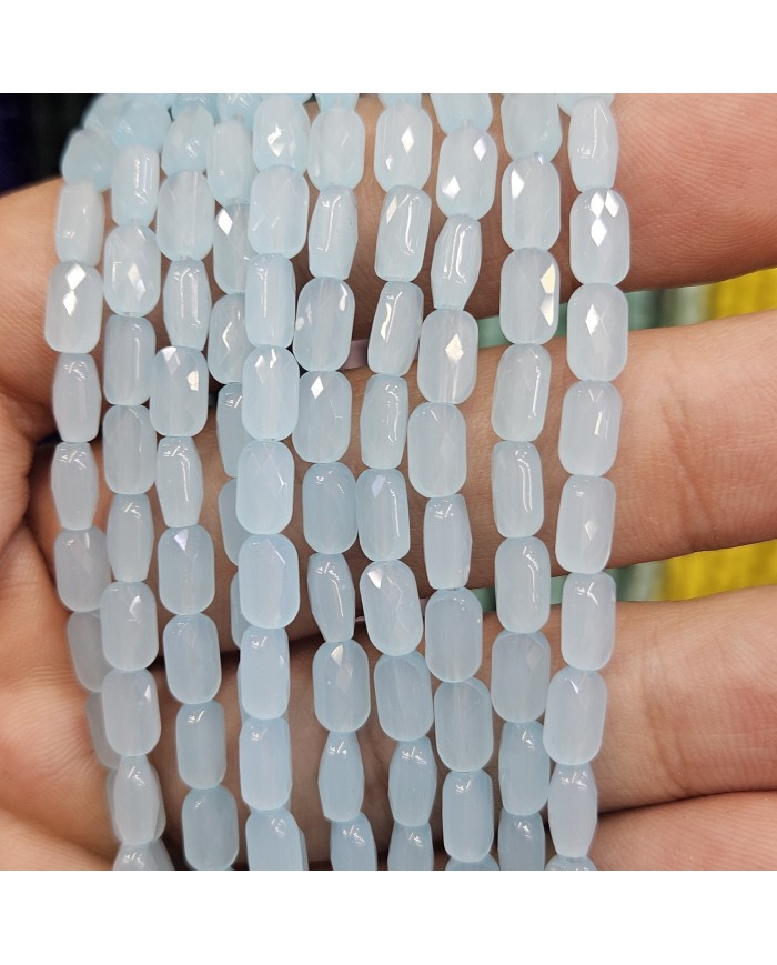 İpe Dizili Petekli Elips Kristal Boncuk - Opak Buz Mavisi -