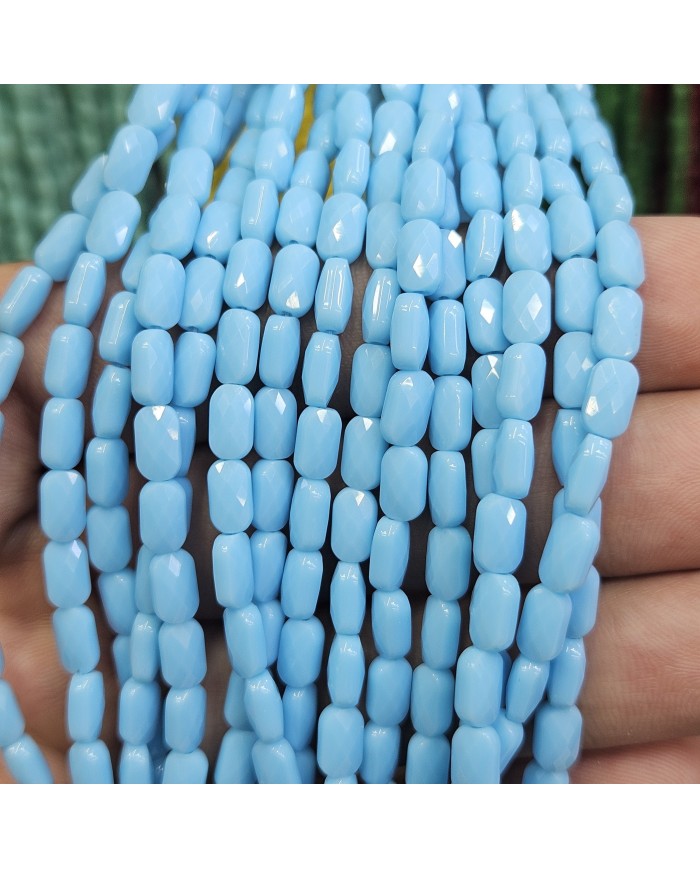 İpe Dizili Petekli Elips Kristal Boncuk - Opak Bebek Mavisi -