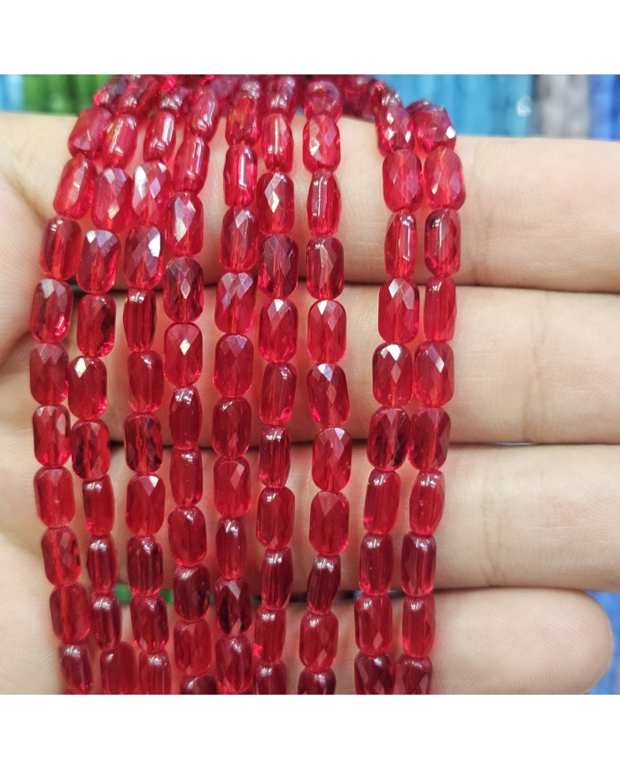 4x7mm İpe Dizili Petekli Elips Kristal Boncuk Şeffaf Nar Kırmızı - 1 Dizi