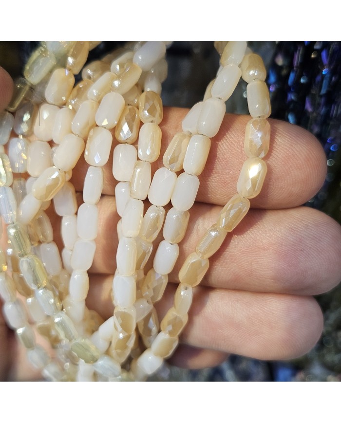 İpe Dizili Petekli Elips Kristal Boncuk - Janjanlı Krem - 7x4mm