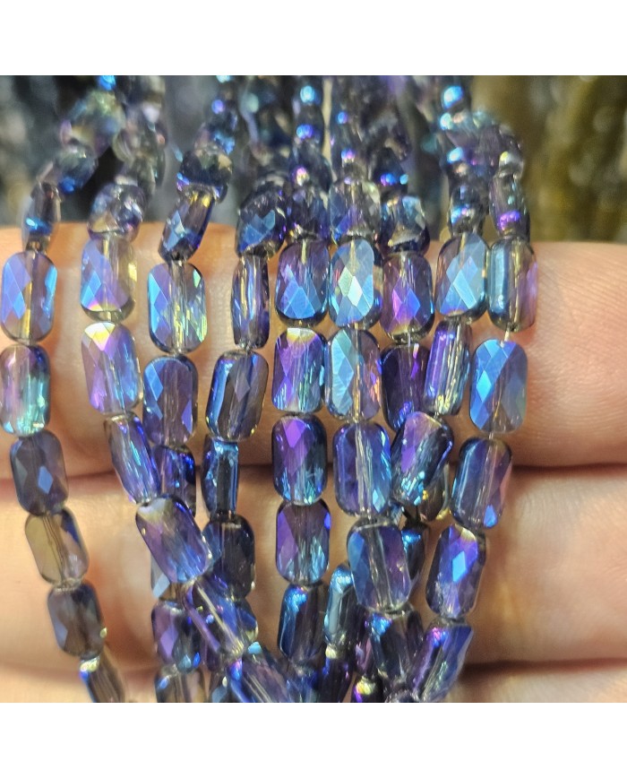 İpe Dizili Petekli Elips Kristal Boncuk - Janjanlı Koyu Mavi -