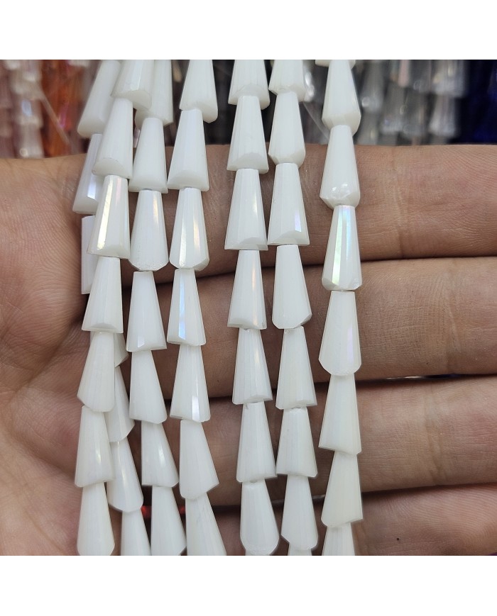 İpe Dizili Silindir Kristal Boncuk - Beyaz - 6x12mm