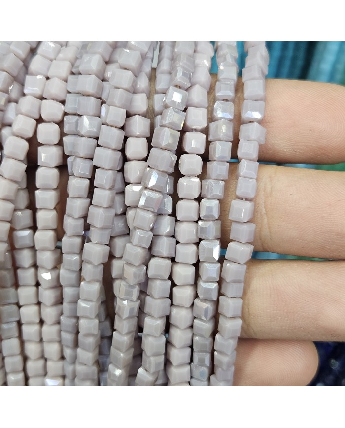 4mm İpe Dizili Küp Kristal Boncuk Mat Açık Gri - 1 Dizi