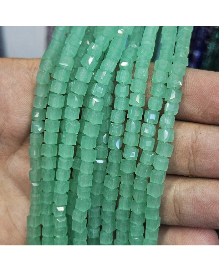 4mm İpe Dizili Küp Kristal Boncuk Mat Nane Yeşil - 1 Dizi
