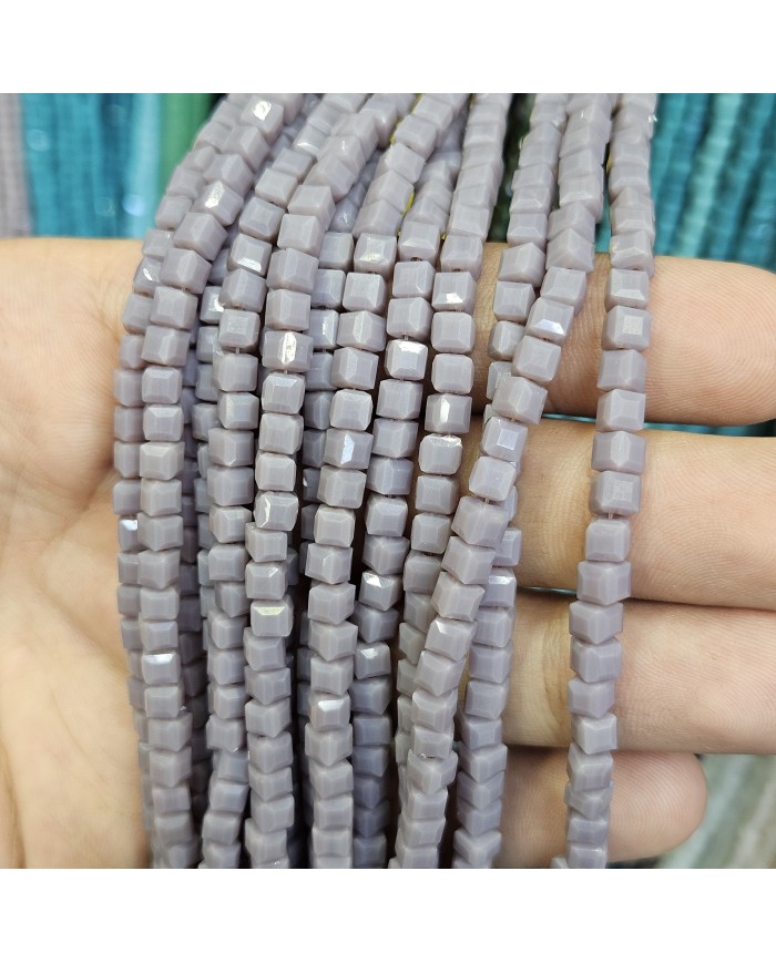 4mm İpe Dizili Küp Kristal Boncuk Mat Gri - 1 Dizi