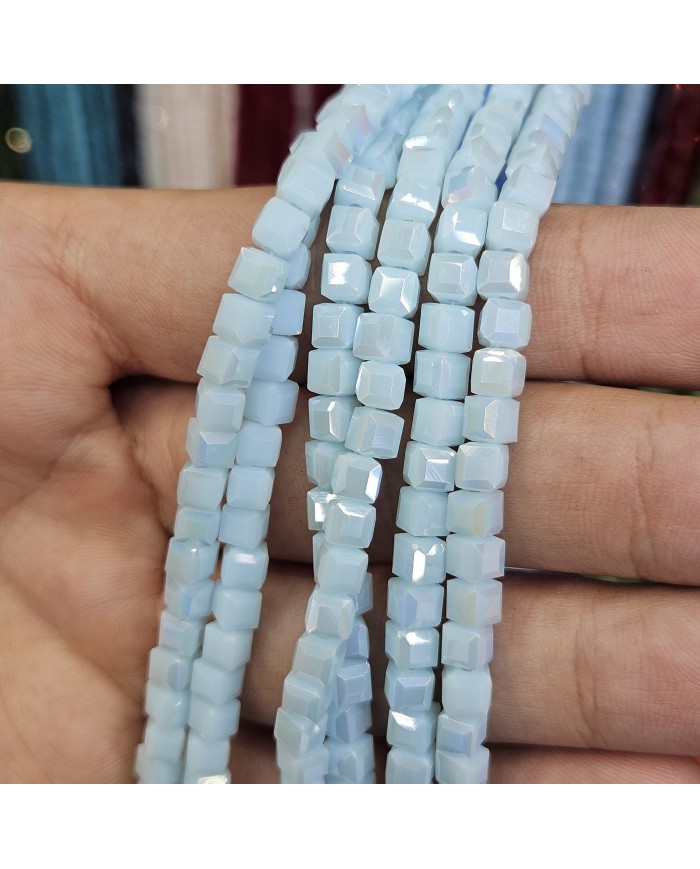 4mm İpe Dizili Küp Kristal Boncuk Buz Mavi - 1 Dizi