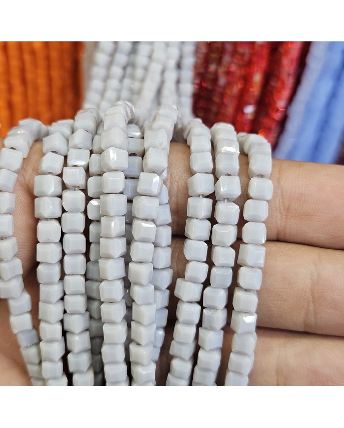 4mm İpe Dizili Küp Kristal Boncuk Mat Kül Gri - 1 Dizi