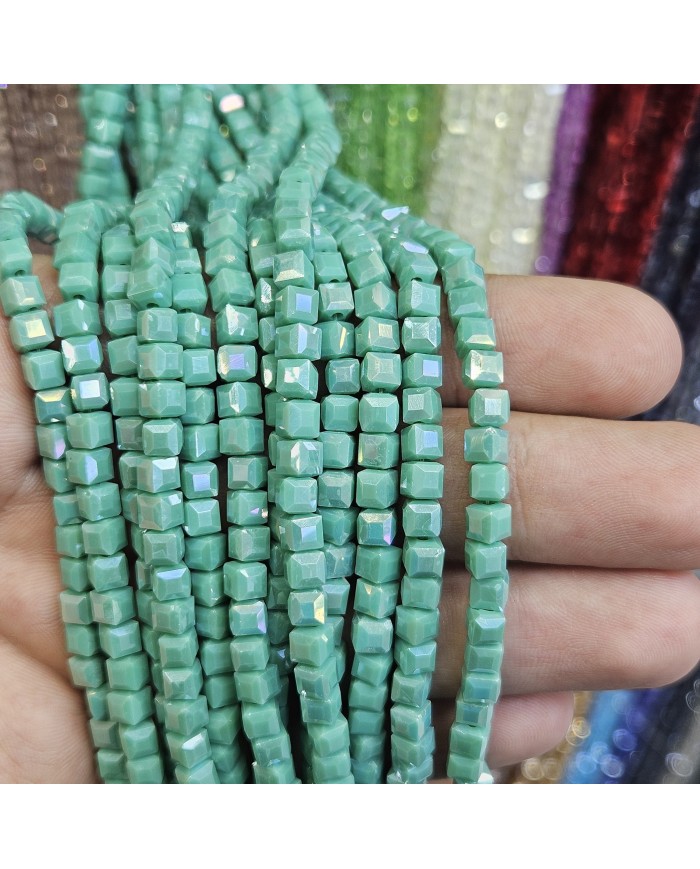 4mm İpe Dizili Küp Kristal Boncuk Mat Nane Yeşili - 1 Dizi