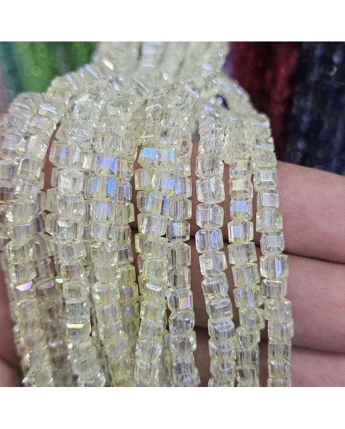 4mm İpe Dizili Küp Kristal Boncuk Şeffaf Janjanlı Şampanya - 1 Dizi