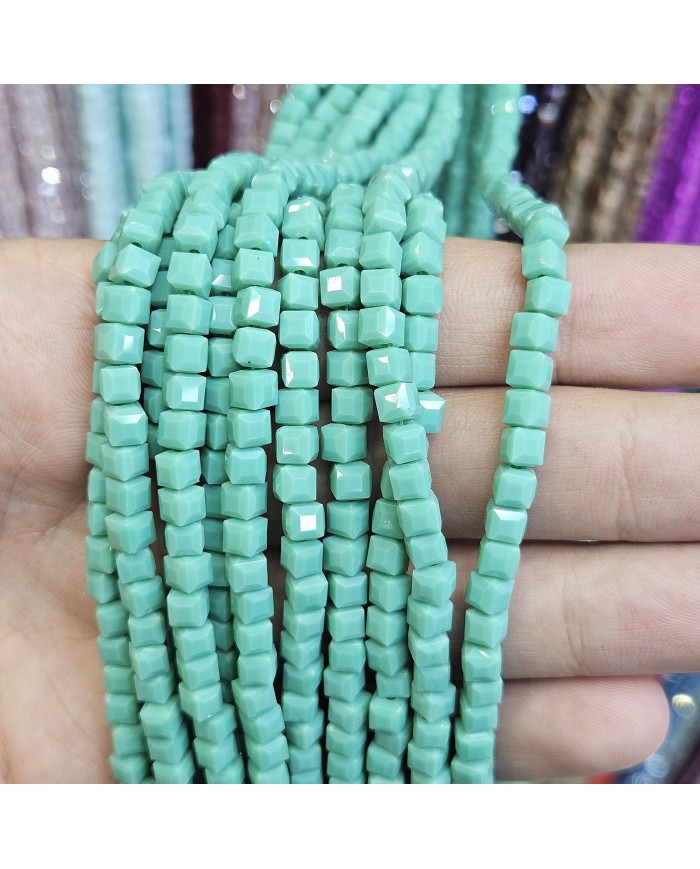 4mm İpe Dizili Küp Kristal Boncuk Mat Turkuaz Yeşil - 1 Dizi