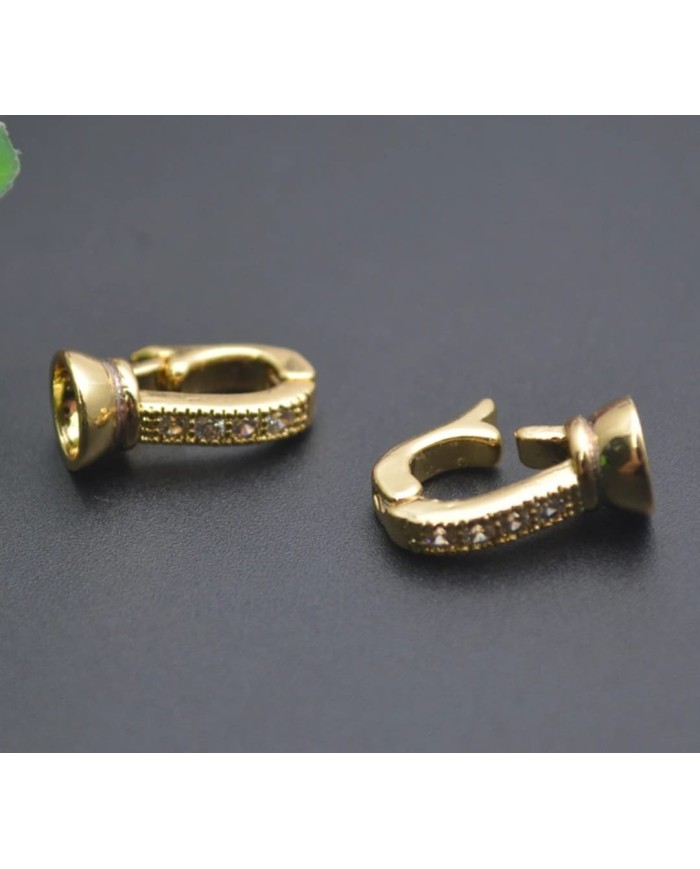 Pırlanta Taşlı Kanca Altın Renk Takı Kapama - 7x13mm