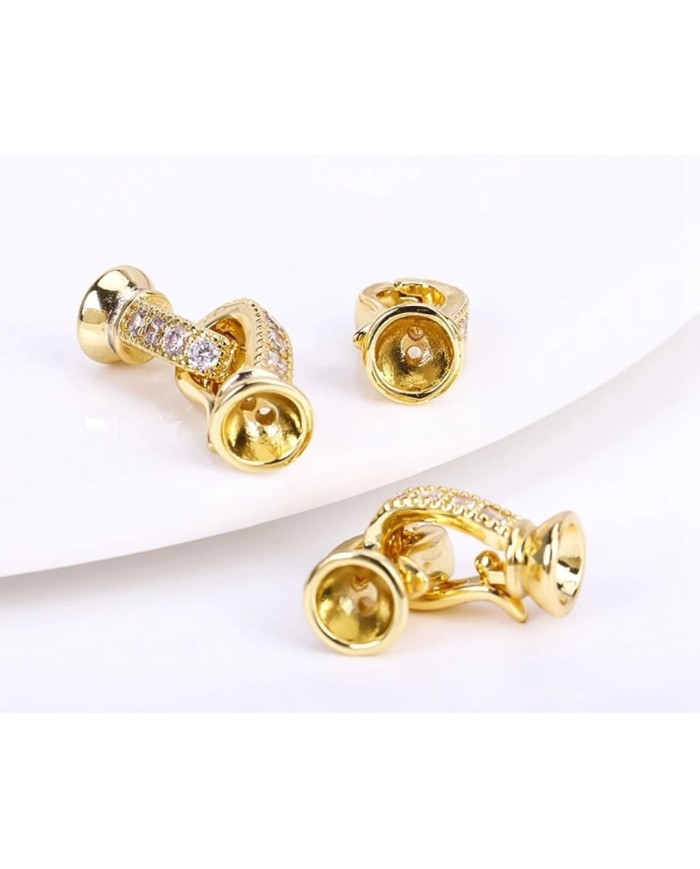 Pırlanta Taşlı Kanca Altın Renk Takı Kapama - 7x13mm