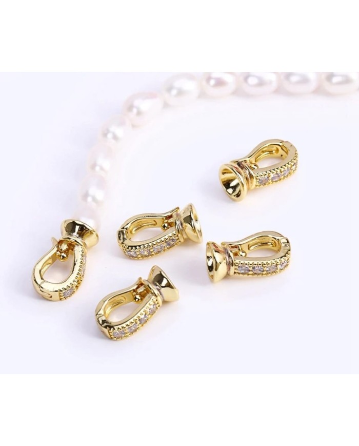 Pırlanta Taşlı Kanca Altın Renk Takı Kapama - 7x13mm