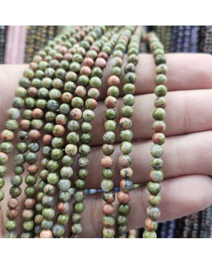 İpe Dizili Doğal Taş Boncuk - Yeşil ve Somon Tonlarında Doğal