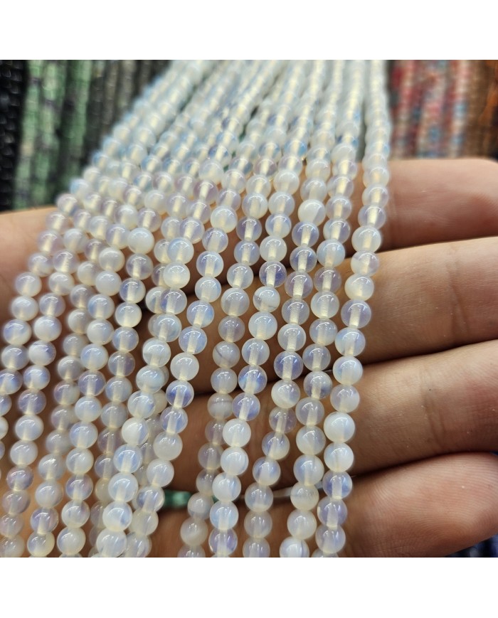 İpe Dizili Doğal Taş Boncuk - Opal Beyaz Üzerine Mavi ve Mor