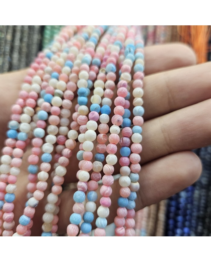 İpe Dizili Doğal Taş Boncuk - Karışık Pastel Renklerde Pembe