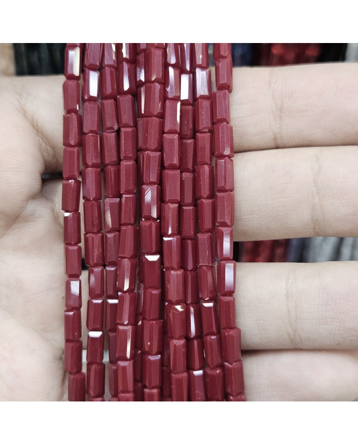 İpe Dizili Dikdörtgen Kristal Boncuk - Opak Koyu Kırmızı - 4x7mm