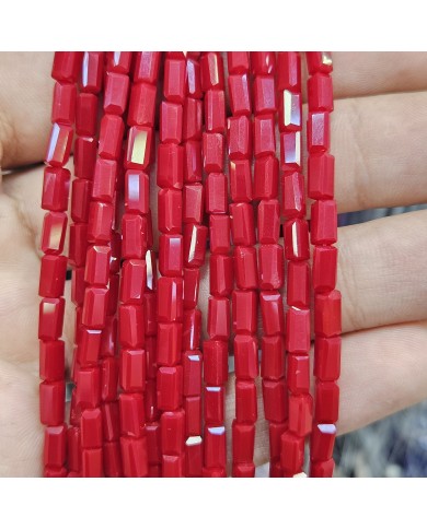 İpe Dizili Dikdörtgen Kristal Boncuk - Opak Canlı Kırmızı -