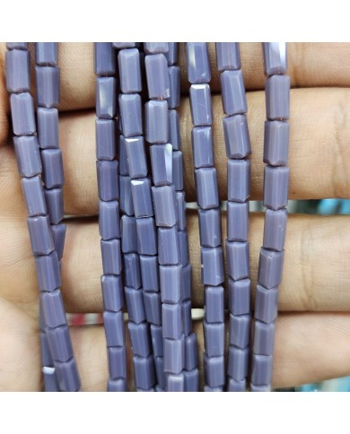 İpe Dizili Dikdörtgen Kristal Boncuk - Mat Opak Mor - 4x7mm
