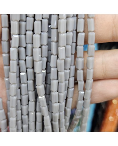 İpe Dizili Dikdörtgen Kristal Boncuk - Mat Opak Gri - 4x7mm