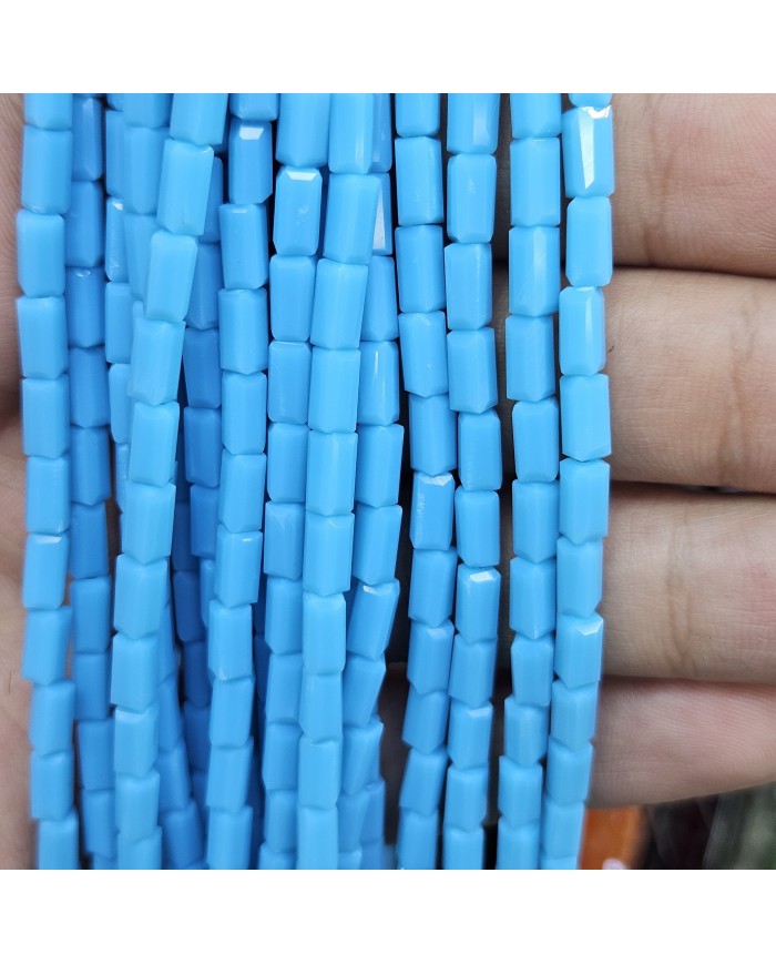 İpe Dizili Dikdörtgen Kristal Boncuk - Opak Canlı Mavi - 4x7mm