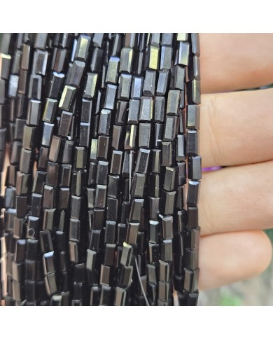 İpe Dizili Dikdörtgen Kristal Boncuk - Janjanlı Parlak Siyah -