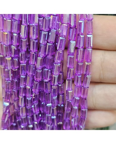 İpe Dizili Dikdörtgen Kristal Boncuk - Janjanlı Parlak Mor -