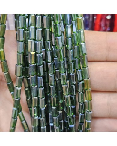 İpe Dizili Dikdörtgen Kristal Boncuk - Janjanlı Şeffaf Yeşil -