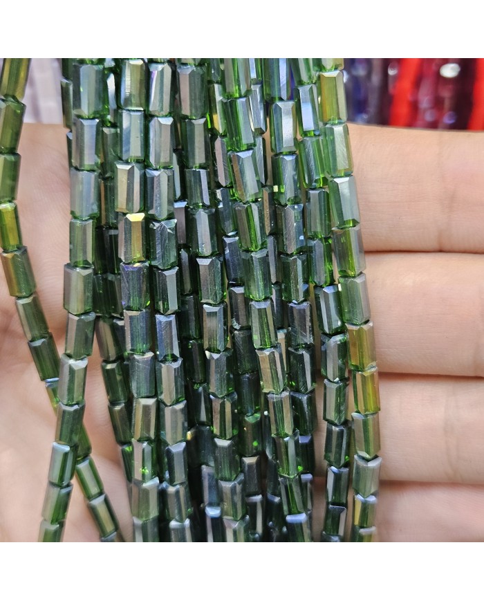 İpe Dizili Dikdörtgen Kristal Boncuk - Janjanlı Şeffaf Yeşil -