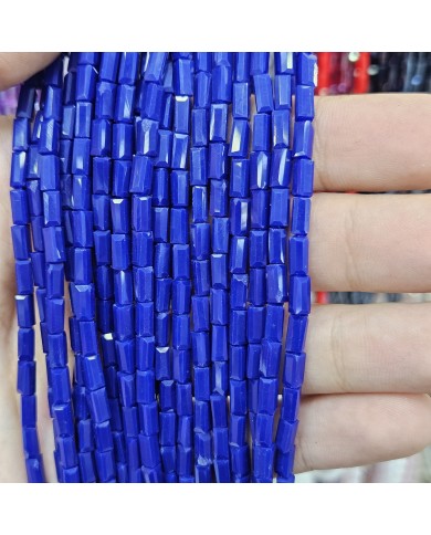 İpe Dizili Dikdörtgen Kristal Boncuk - Mat Opak Koyu Mavi -