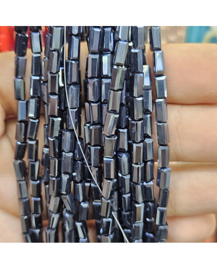 İpe Dizili Dikdörtgen Kristal Boncuk - Metalik Siyah - 4x7mm
