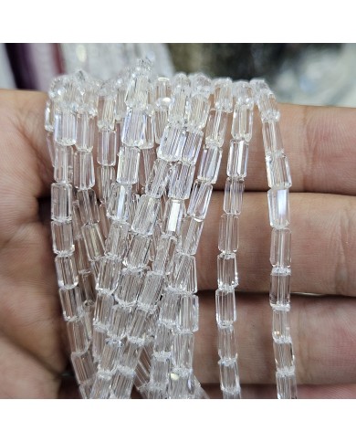 İpe Dizili Dikdörtgen Kristal Boncuk - Şeffaf - 4x7mm