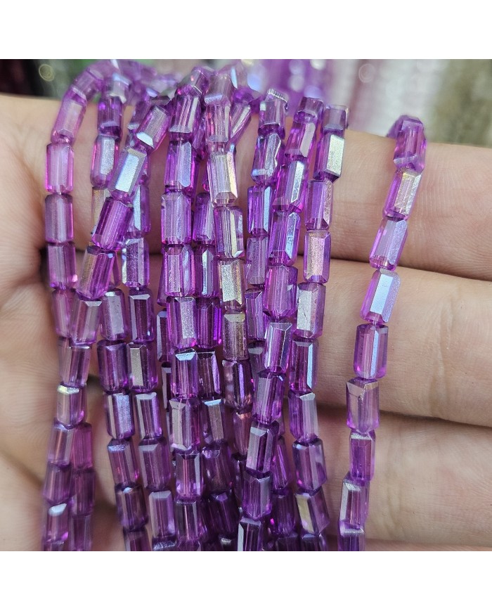 İpe Dizili Dikdörtgen Kristal Boncuk - Janjanlı Mor - 4x7mm