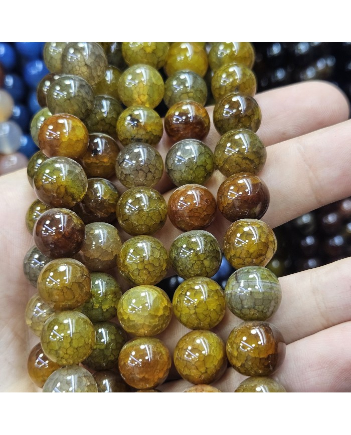 İpe Dizili Doğal Taş Boncuk - Yeşil ve Kahverengi Damarlı - 10mm